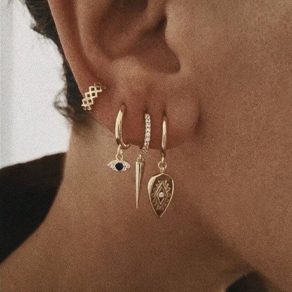 Silver Spike Cz Hoops - Picture 3 of 3